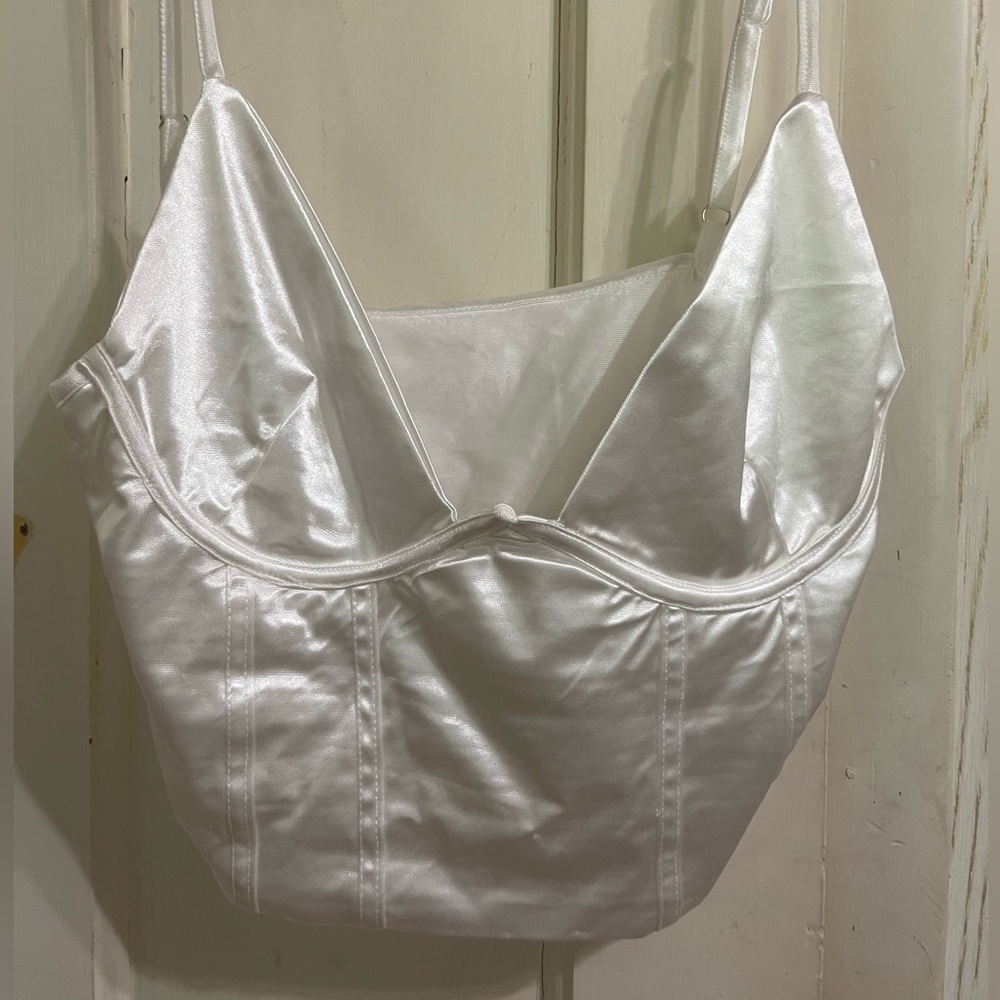 Cropped faux satin corset cropped top